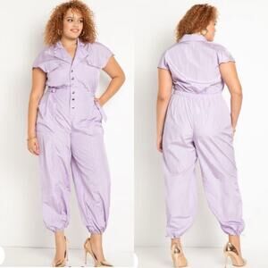 Eloquii Sporty Nylon Jumpsuit High Rise Utility Jogger Size 28 Purple Casual